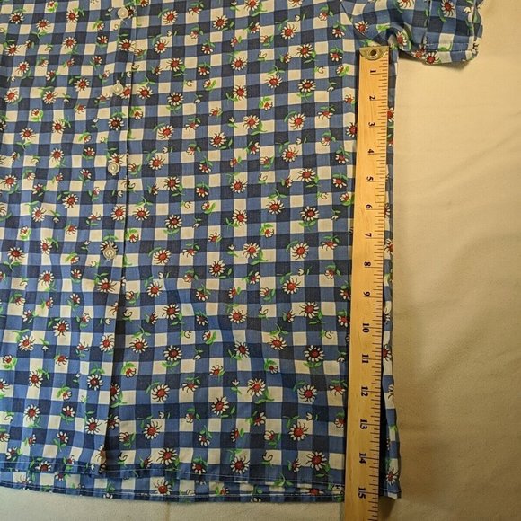 Simply Basic Blue Plaid Gingham White Daisy Flowers Button Up Floral Women S - Picture 9 of 11